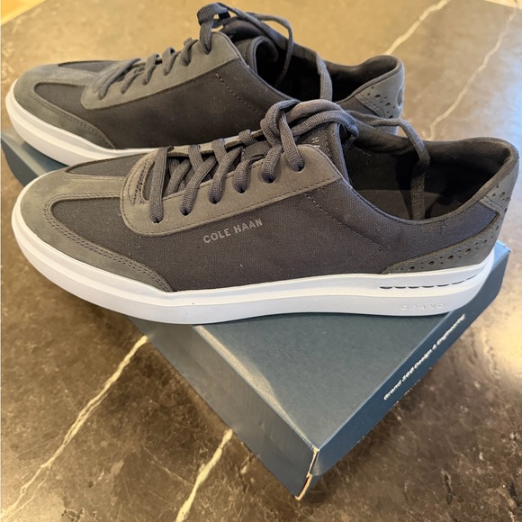 Cole Haan Gray Suede & Canvas Lace-Up Sneakers Navy - Picture 2 of 14